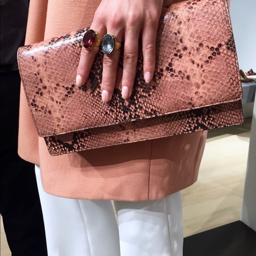 Ann Taylor Snakeskin-Embossed Leather Clutch